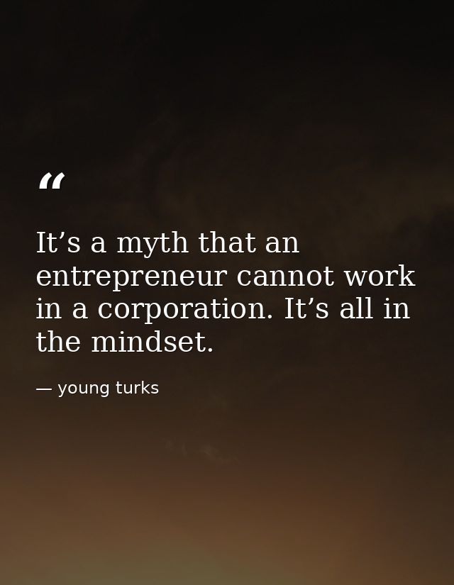 It’s a myth that an entrepreneur cannot work in a corporation. It’s all in the mindset. — young turks