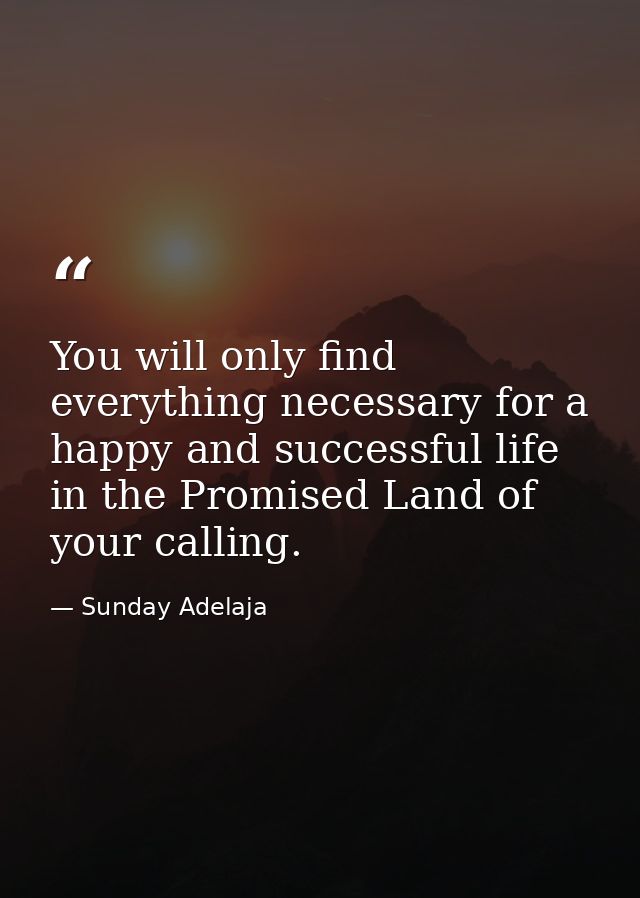 You will only find everything necessary for a happy and successful life in the Promised Land of your calling. — Sunday Adelaja