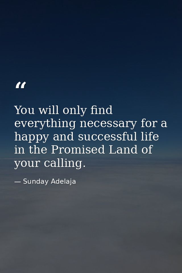You will only find everything necessary for a happy and successful life in the Promised Land of your calling. — Sunday Adelaja