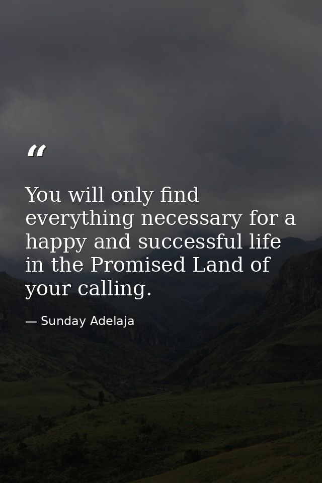 You will only find everything necessary for a happy and successful life in the Promised Land of your calling. — Sunday Adelaja