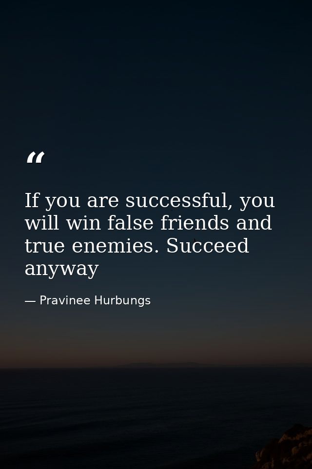 If you are successful, you will win false friends and true enemies. Succeed anyway — Pravinee Hurbungs