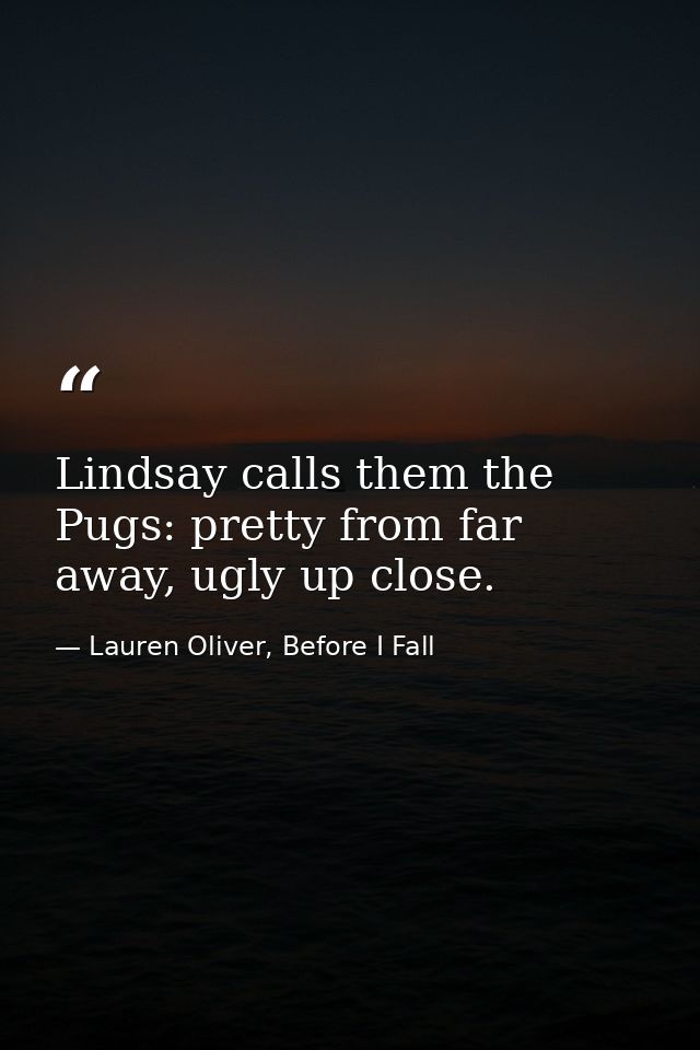Lindsay calls them the Pugs: pretty from far away, ugly up close. — Lauren Oliver, Before I Fall