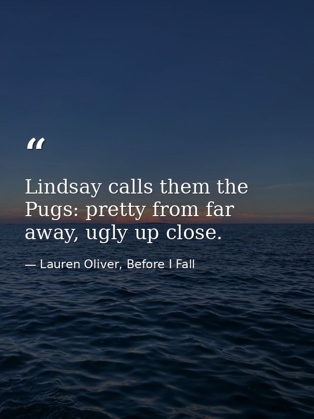 Lindsay calls them the Pugs: pretty from far away, ugly up close. — Lauren Oliver, Before I Fall