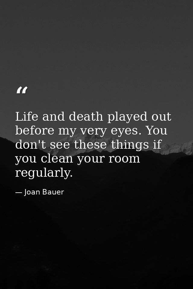 Life and death played out before my very eyes. You don't see these things if you clean your room regularly. — Joan Bauer
