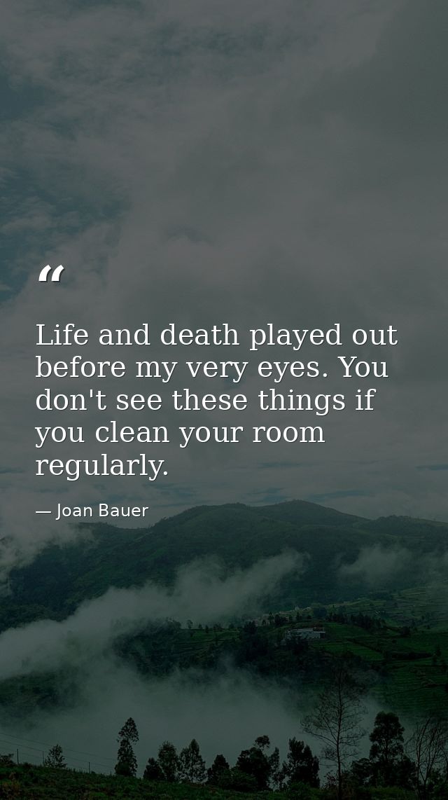 Life and death played out before my very eyes. You don't see these things if you clean your room regularly. — Joan Bauer