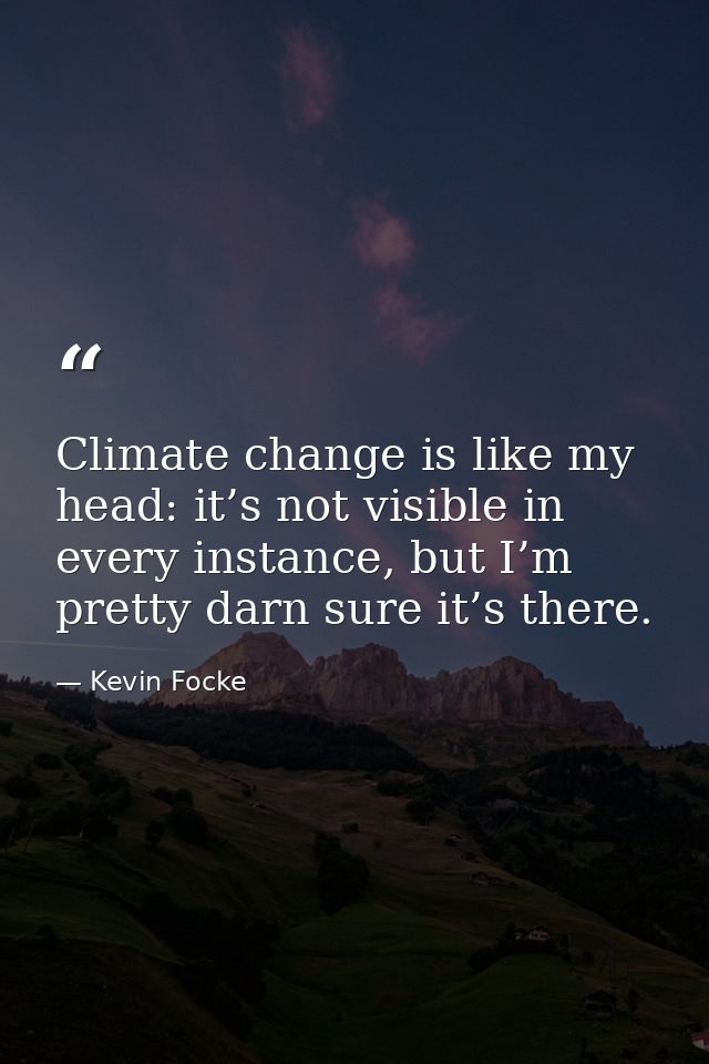 Climate change is like my head: it’s not visible in every instance, but I’m pretty darn sure it’s there. — Kevin Focke