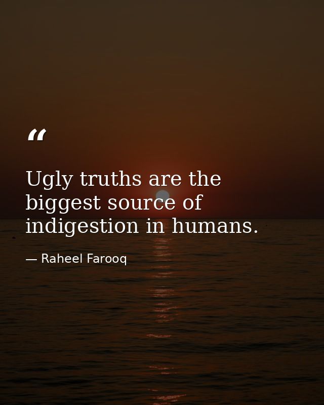 Ugly truths are the biggest source of indigestion in humans. — Raheel Farooq