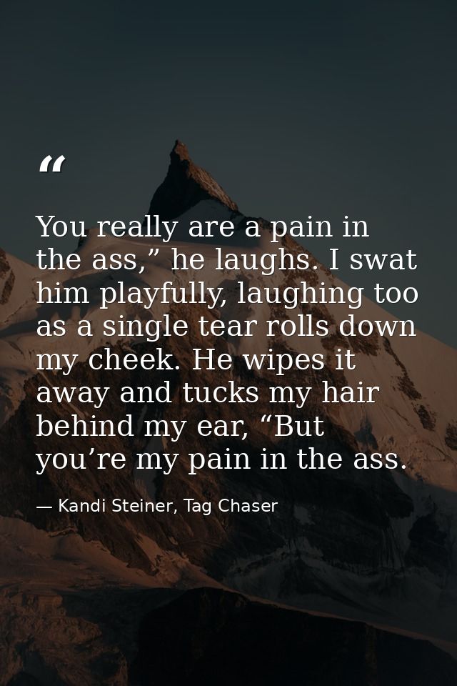 You really are a pain in the ass,” he laughs. I swat him playfully, laughing too as a single tear rolls down my cheek. H — Kandi Steiner, Tag Chaser