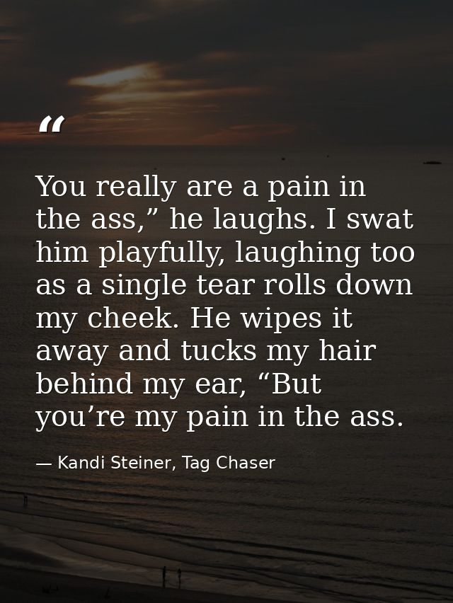 You really are a pain in the ass,” he laughs. I swat him playfully, laughing too as a single tear rolls down my cheek. H — Kandi Steiner, Tag Chaser