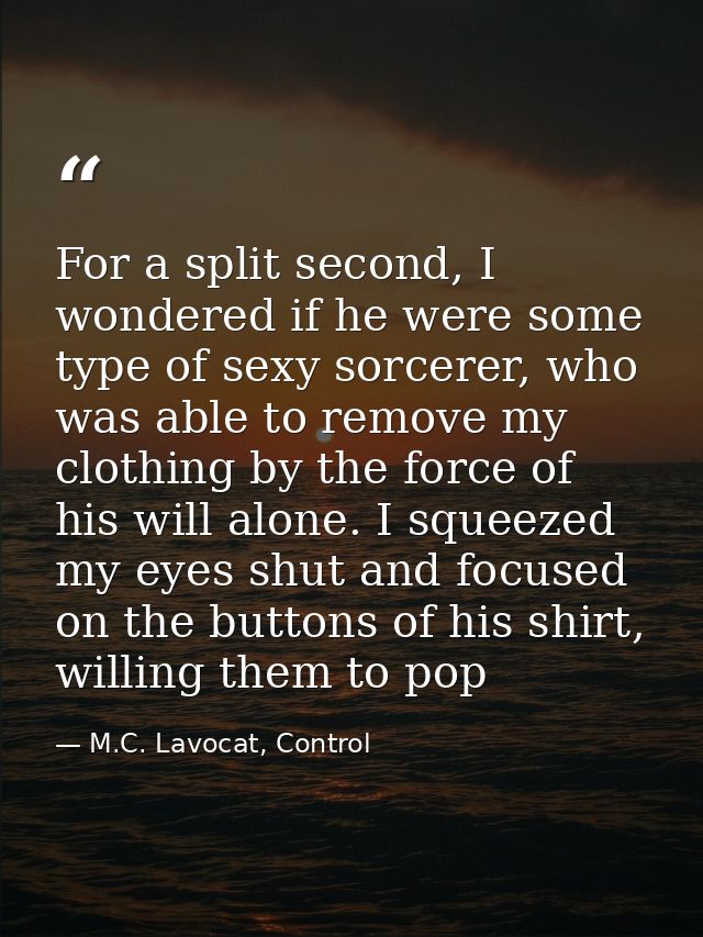 For a split second, I wondered if he were some type of sexy sorcerer, who was able to remove my clothing by the force of — M.C. Lavocat, Control