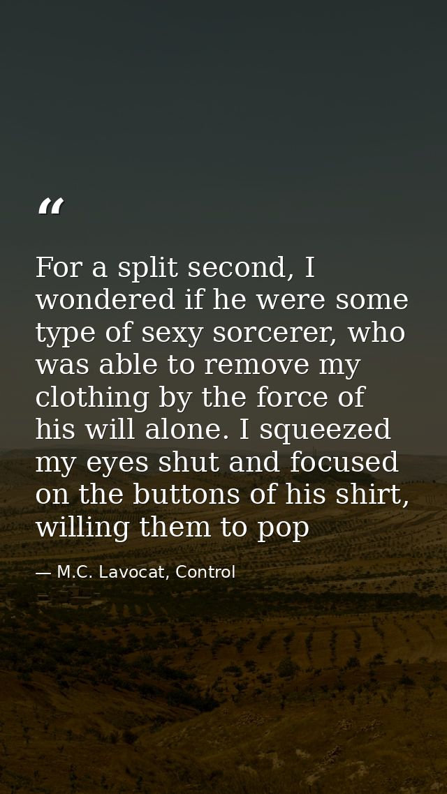For a split second, I wondered if he were some type of sexy sorcerer, who was able to remove my clothing by the force of — M.C. Lavocat, Control