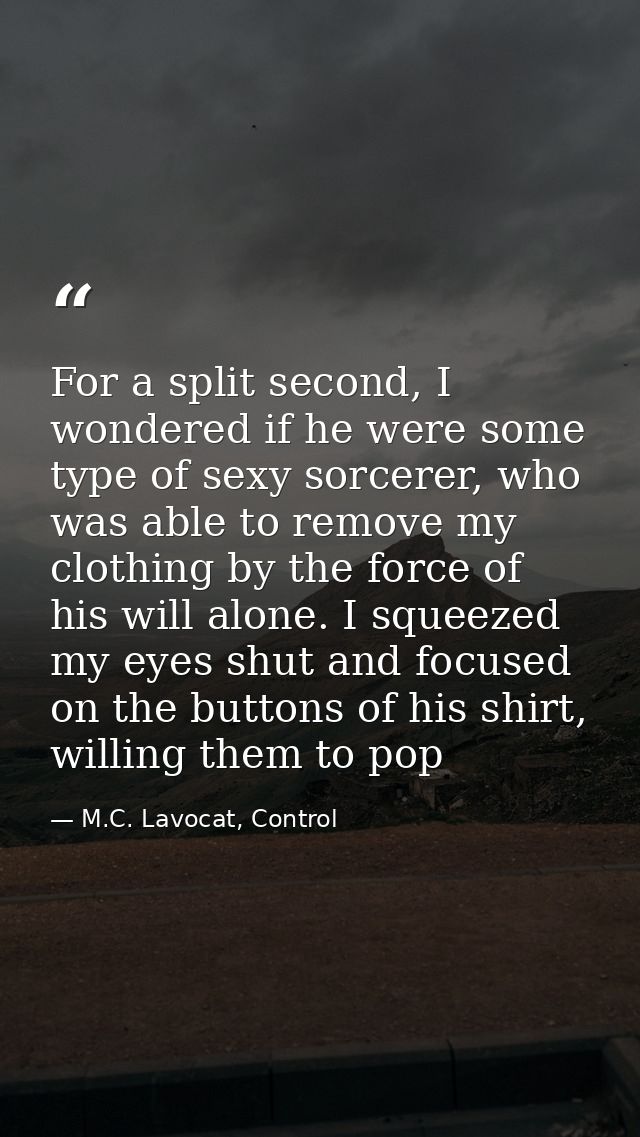 For a split second, I wondered if he were some type of sexy sorcerer, who was able to remove my clothing by the force of — M.C. Lavocat, Control