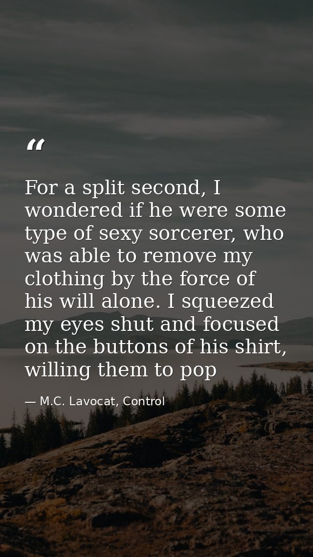 For a split second, I wondered if he were some type of sexy sorcerer, who was able to remove my clothing by the force of — M.C. Lavocat, Control