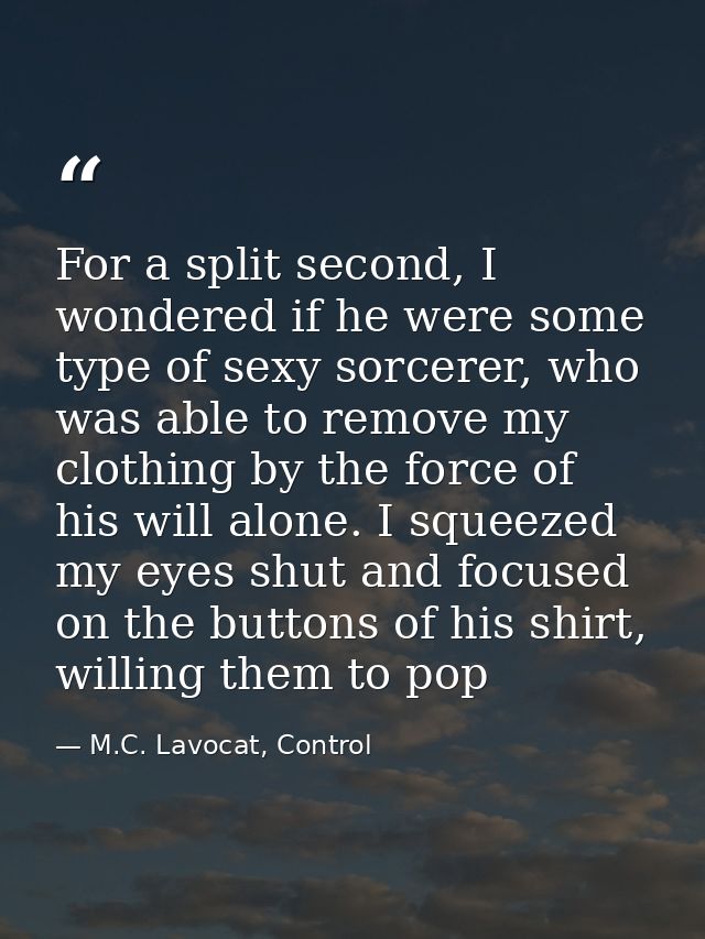 For a split second, I wondered if he were some type of sexy sorcerer, who was able to remove my clothing by the force of — M.C. Lavocat, Control