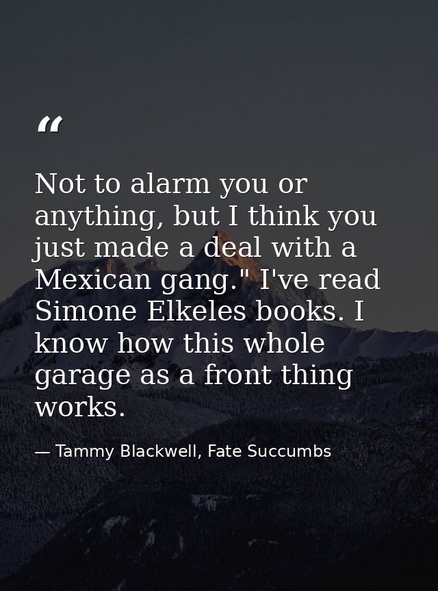 Not to alarm you or anything, but I think you just made a deal with a Mexican gang." I've read Simone Elkeles books. I k — Tammy Blackwell, Fate Succumbs