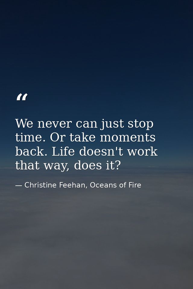 We never can just stop time. Or take moments back. Life doesn't work that way, does it? — Christine Feehan, Oceans of Fire
