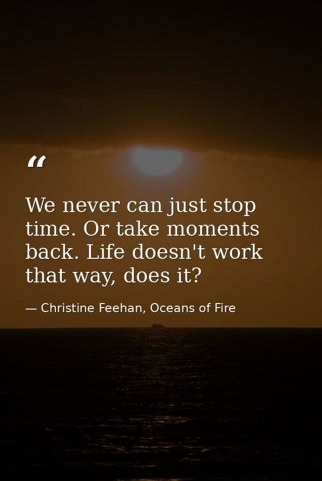 We never can just stop time. Or take moments back. Life doesn't work that way, does it? — Christine Feehan, Oceans of Fire