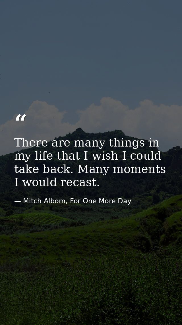 There are many things in my life that I wish I could take back. Many moments I would recast. — Mitch Albom, For One More Day