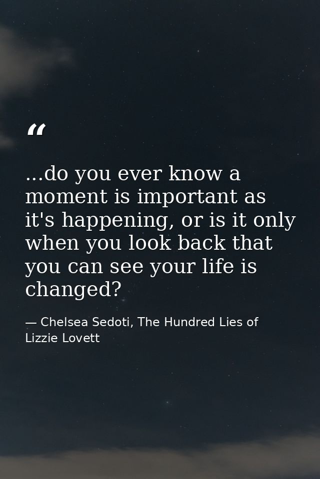...do you ever know a moment is important as it's happening, or is it only when you look back that you can see your life — Chelsea Sedoti, The Hundred Lies of Lizzie Lovett