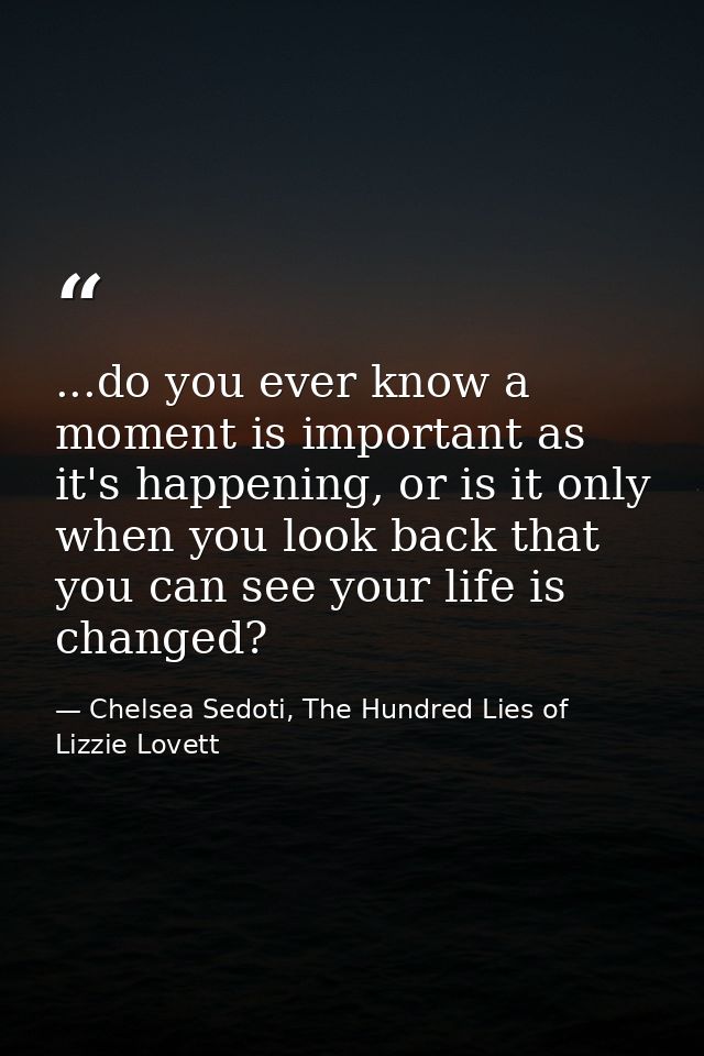 ...do you ever know a moment is important as it's happening, or is it only when you look back that you can see your life — Chelsea Sedoti, The Hundred Lies of Lizzie Lovett