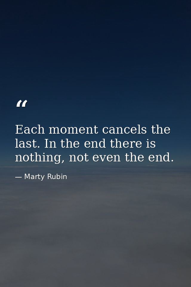 Each moment cancels the last. In the end there is nothing, not even the end. — Marty Rubin
