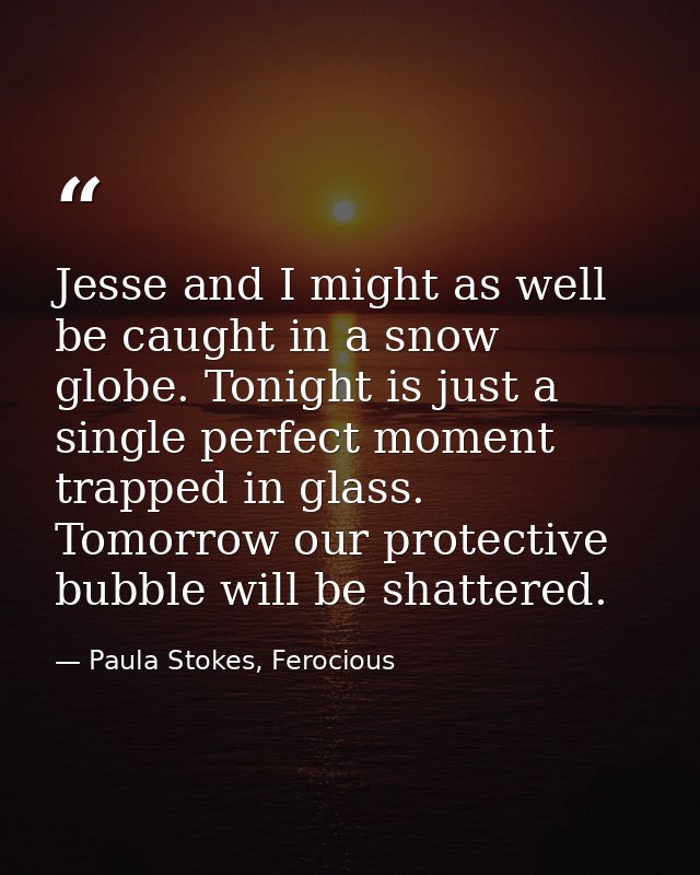 Jesse and I might as well be caught in a snow globe. Tonight is just a single perfect moment trapped in glass. Tomorrow  — Paula Stokes, Ferocious