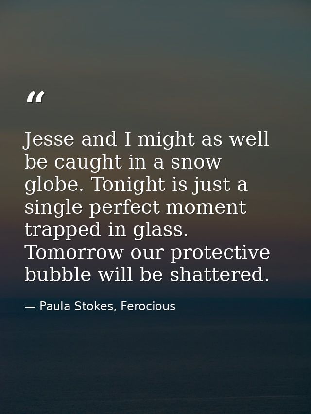Jesse and I might as well be caught in a snow globe. Tonight is just a single perfect moment trapped in glass. Tomorrow  — Paula Stokes, Ferocious