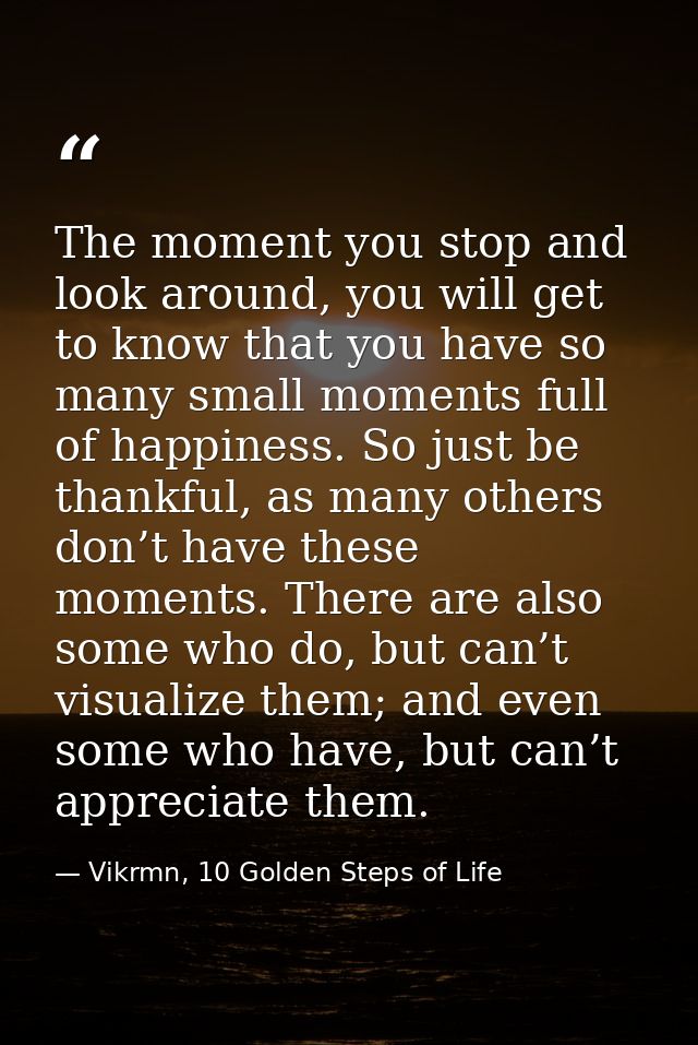 The moment you stop and look around, you will get to know that you have so many small moments full of happiness. So just — Vikrmn, 10 Golden Steps of Life
