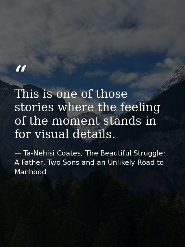 This is one of those stories where the feeling of the moment stands in for visual details. — Ta-Nehisi Coates, The Beautiful Struggle: A Father, Two Sons and an Unlikely Road to Manhood