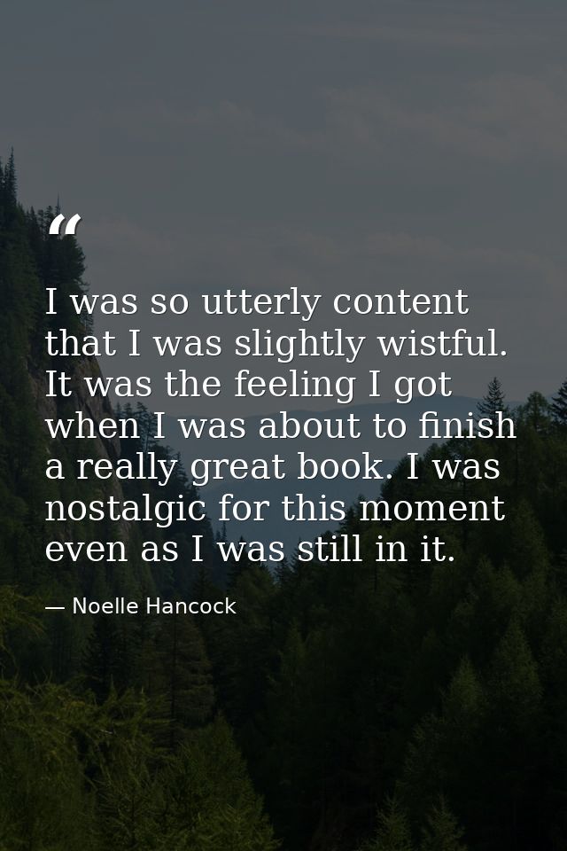 I was so utterly content that I was slightly wistful. It was the feeling I got when I was about to finish a really great — Noelle Hancock