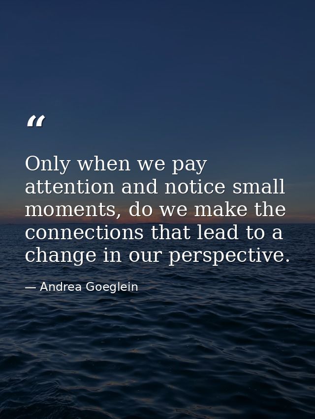 Only when we pay attention and notice small moments, do we make the connections that lead to a change in our perspective — Andrea Goeglein