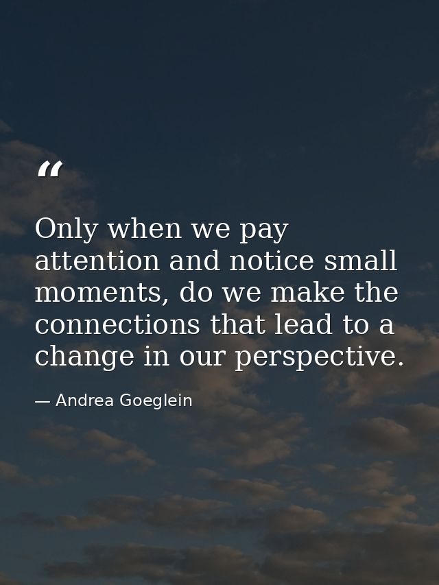 Only when we pay attention and notice small moments, do we make the connections that lead to a change in our perspective — Andrea Goeglein