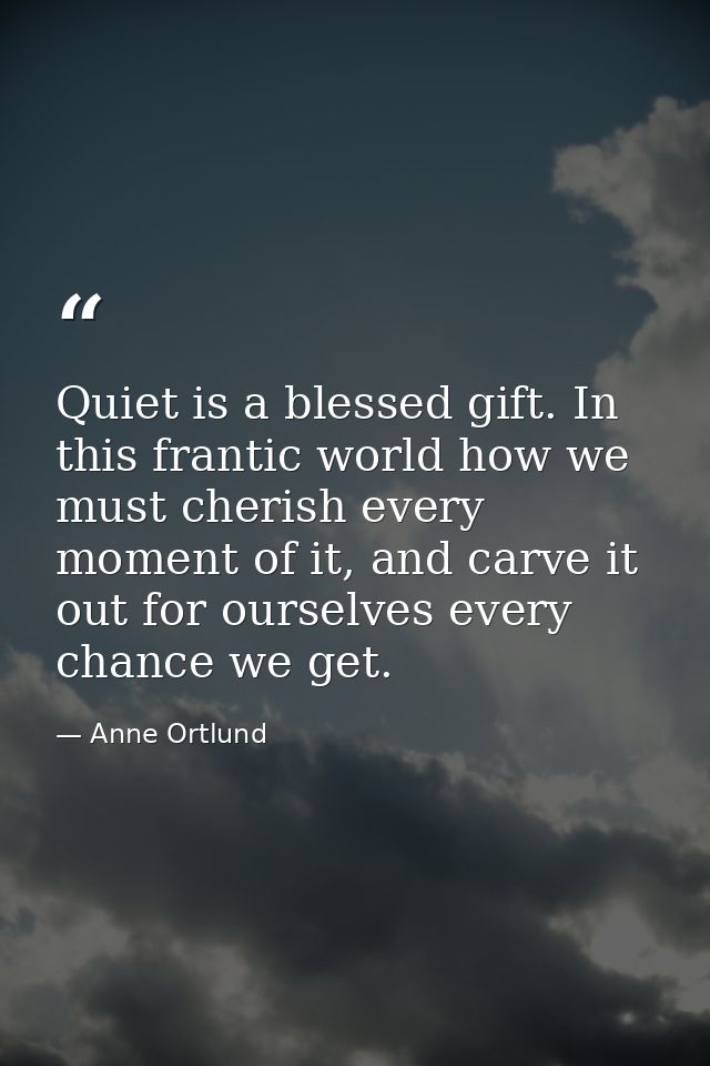 Quiet is a blessed gift. In this frantic world how we must cherish every moment of it, and carve it out for ourselves ev — Anne Ortlund
