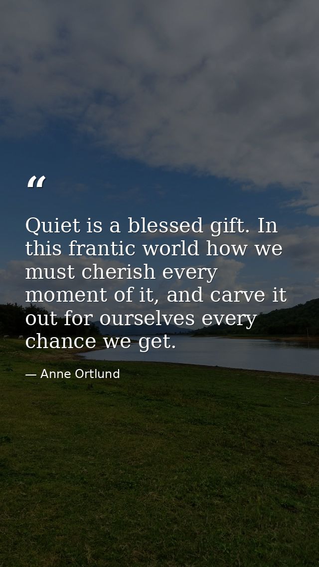 Quiet is a blessed gift. In this frantic world how we must cherish every moment of it, and carve it out for ourselves ev — Anne Ortlund