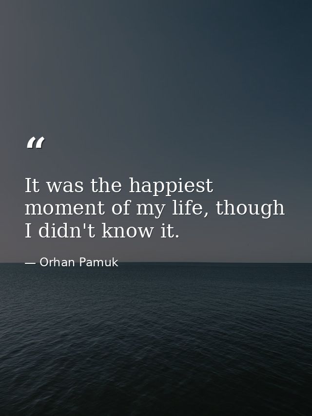 It was the happiest moment of my life, though I didn't know it. — Orhan Pamuk