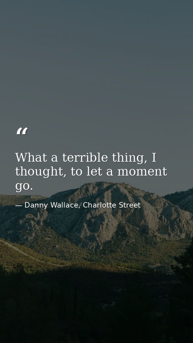 What a terrible thing, I thought, to let a moment go. — Danny Wallace, Charlotte Street