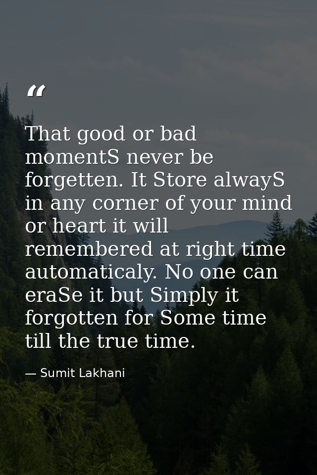 That good or bad momentS never be forgetten. It Store alwayS in any corner of your mind or heart it will remembered at r — Sumit Lakhani