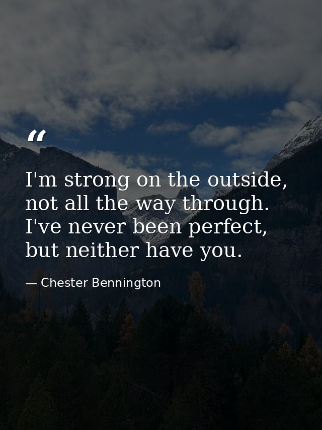 I'm strong on the outside, not all the way through. I've never been perfect, but neither have you. — Chester Bennington