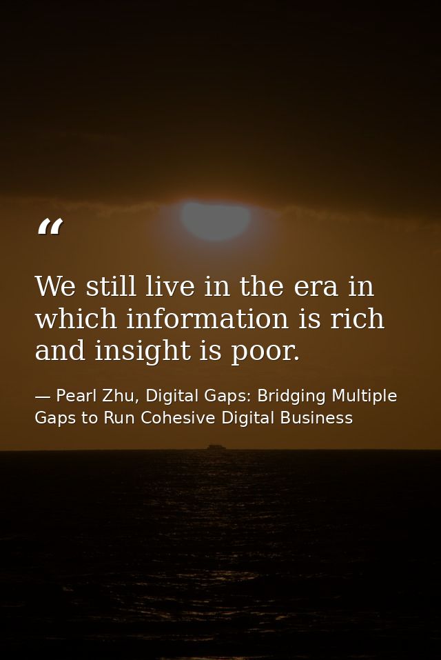 We still live in the era in which information is rich and insight is poor. — Pearl Zhu, Digital Gaps: Bridging Multiple Gaps to Run Cohesive Digital Business