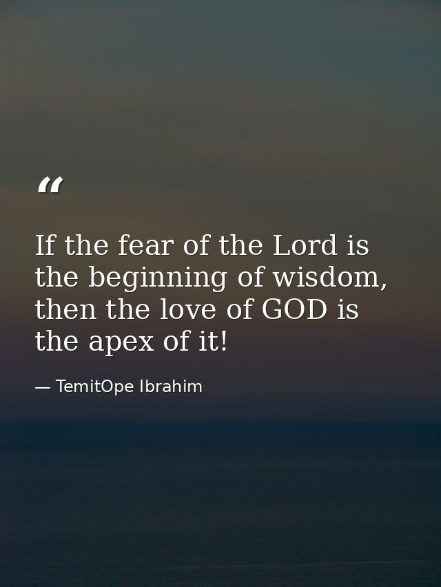 If the fear of the Lord is the beginning of wisdom, then the love of GOD is the apex of it! — TemitOpe Ibrahim