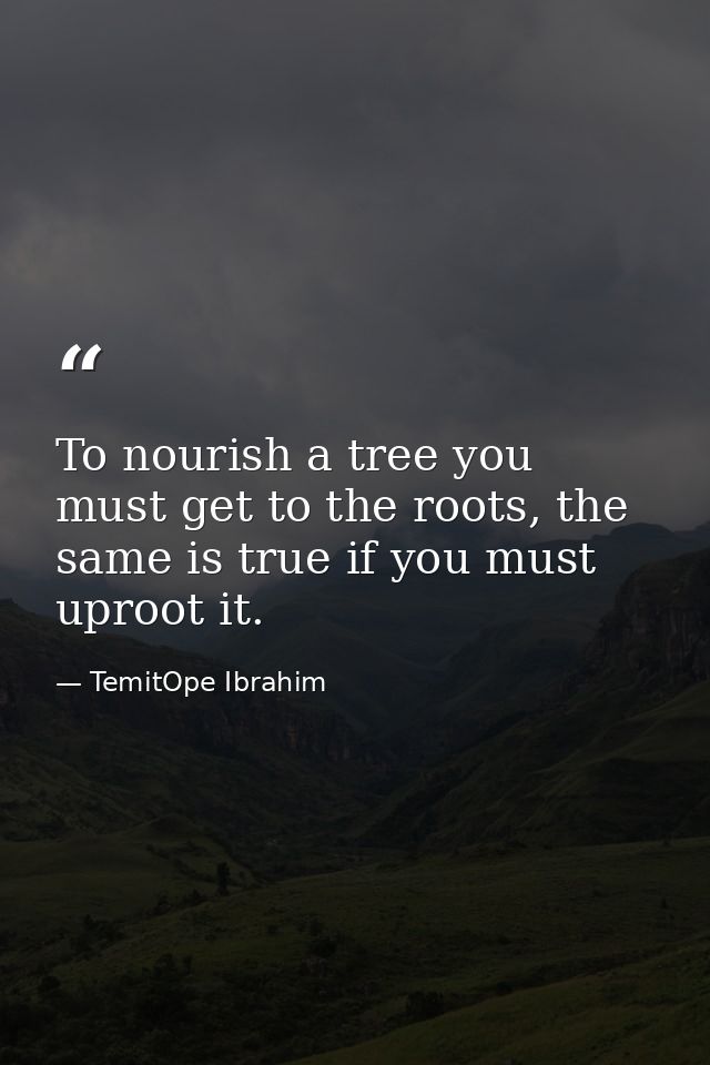 To nourish a tree you must get to the roots, the same is true if you must uproot it. — TemitOpe Ibrahim