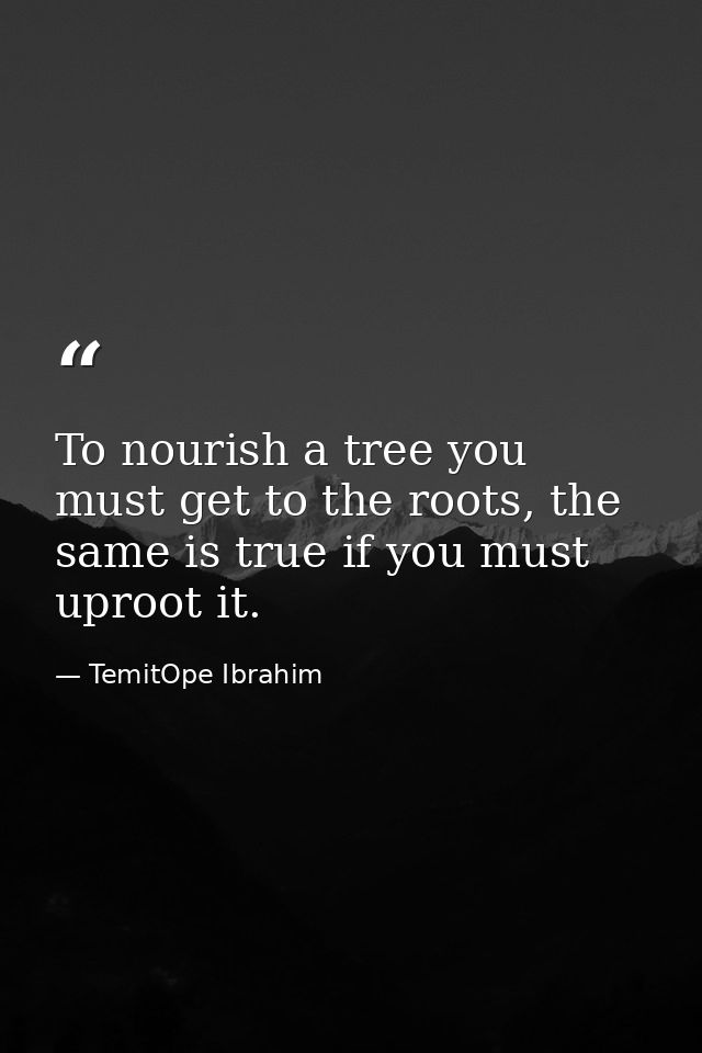 To nourish a tree you must get to the roots, the same is true if you must uproot it. — TemitOpe Ibrahim