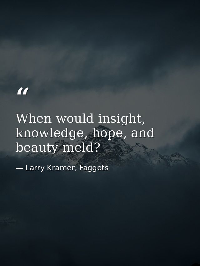 When would insight, knowledge, hope, and beauty meld? — Larry Kramer, Faggots