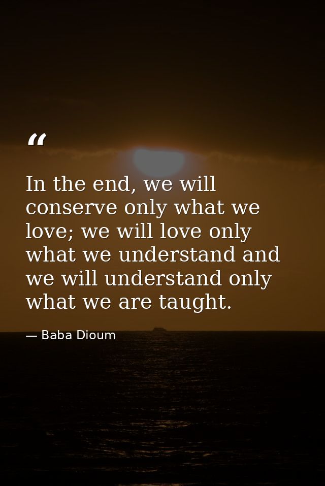 In the end, we will conserve only what we love; we will love only what we understand and we will understand only what we — Baba Dioum