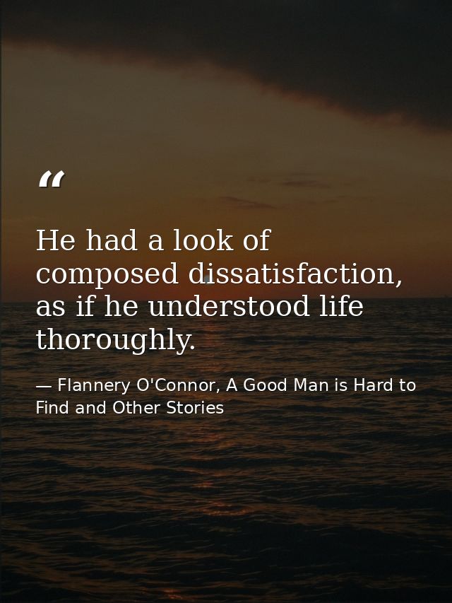 He had a look of composed dissatisfaction, as if he understood life thoroughly. — Flannery O'Connor, A Good Man is Hard to Find and Other Stories