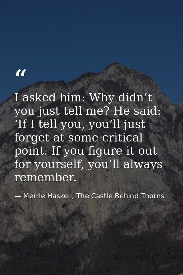 I asked him: Why didn’t you just tell me? He said: ‘If I tell you, you’ll just forget at some critical point. If you fig — Merrie Haskell, The Castle Behind Thorns