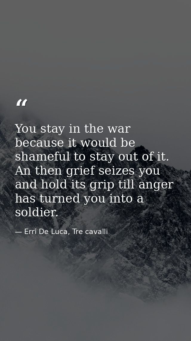You stay in the war because it would be shameful to stay out of it. An then grief seizes you and hold its grip till ange — Erri De Luca, Tre cavalli