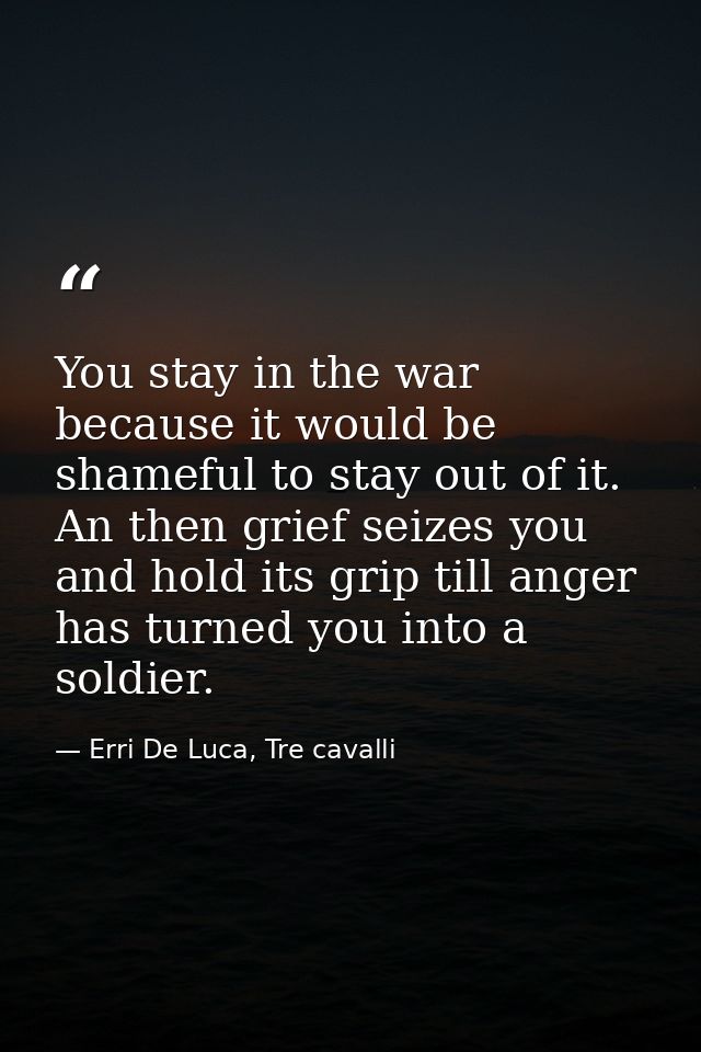 You stay in the war because it would be shameful to stay out of it. An then grief seizes you and hold its grip till ange — Erri De Luca, Tre cavalli