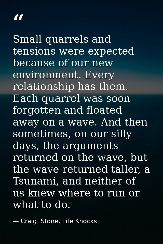 Small quarrels and tensions were expected because of our new environment. Every relationship has them. Each quarrel was  — Craig  Stone, Life Knocks