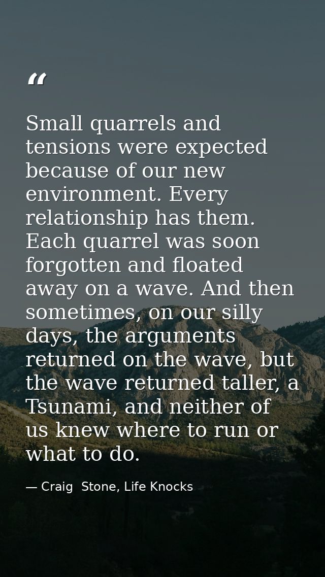 Small quarrels and tensions were expected because of our new environment. Every relationship has them. Each quarrel was  — Craig  Stone, Life Knocks